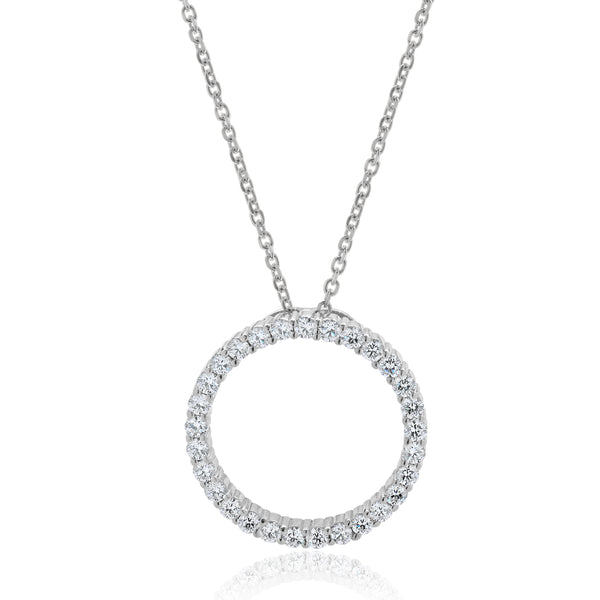 14 Karat White Gold Circle Diamond Pendant Necklace