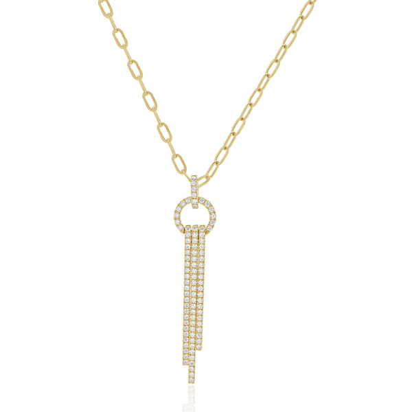 14 Karat Yellow Gold Diamond Three Row Lariat Necklace