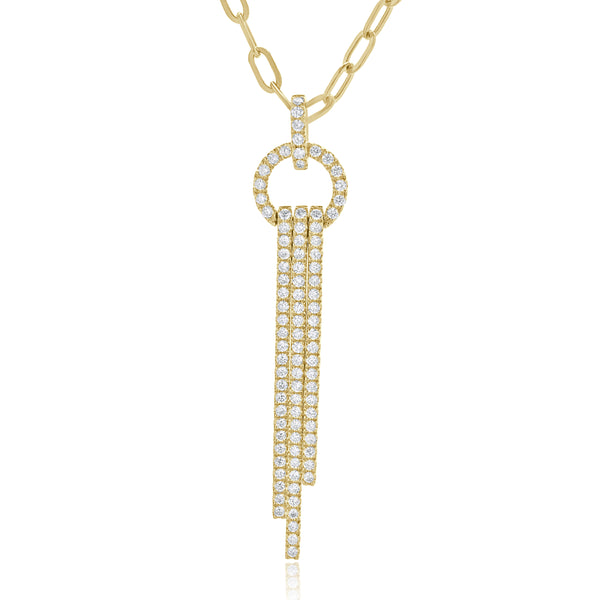 14 Karat Yellow Gold Diamond Three Row Lariat Necklace