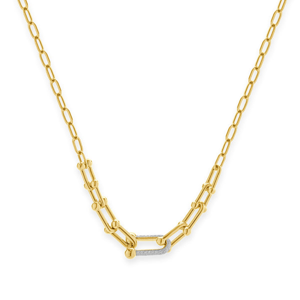 14 Karat Yellow Gold Pave Diamond Hardwear Station Necklace