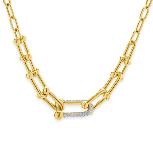 14 Karat Yellow Gold Pave Diamond Hardwear Station Necklace