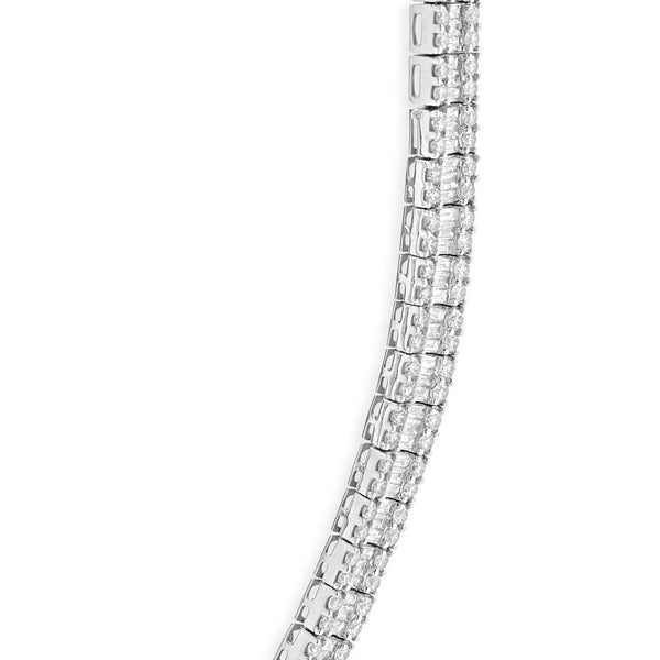 18 Karat White Gold Round and Baguette Cut Diamond Collar Necklace