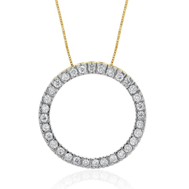 10 Karat Yellow & White Gold Diamond Open Circle Necklace