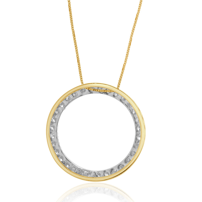 10 Karat Yellow & White Gold Diamond Open Circle Necklace