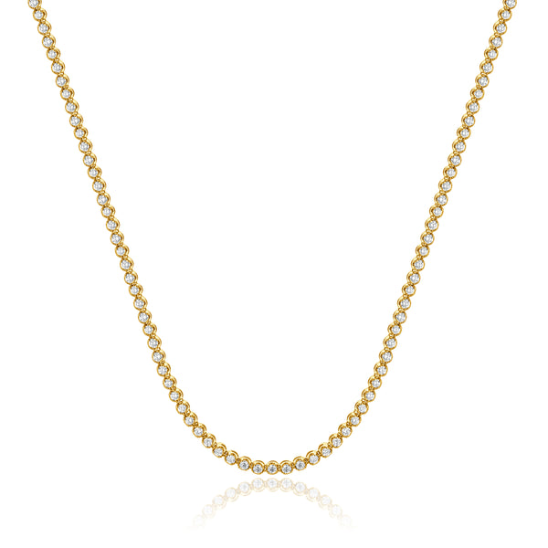 14 Karat Yellow Gold Diamond Cluster Tennis Necklace