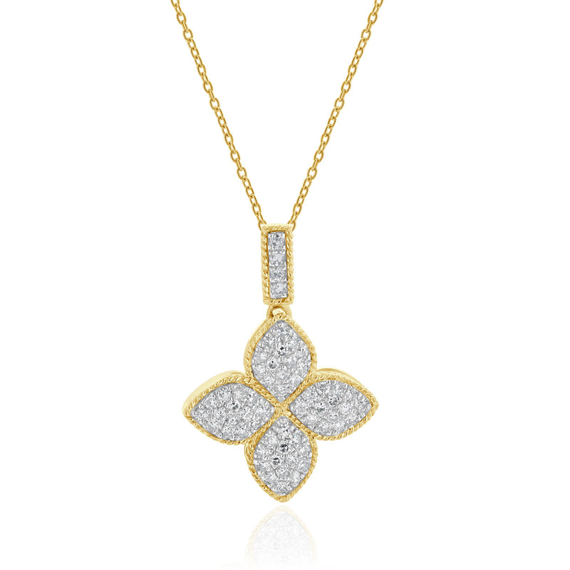 14 Karat Yellow Gold Pave Diamond Quatrefoil Necklace