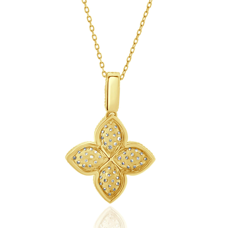 14 Karat Yellow Gold Pave Diamond Quatrefoil Necklace