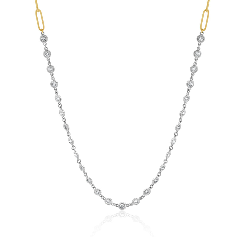 14 Karat Yellow & White Gold Diamonds By the Yard Paperclip Link Necklace