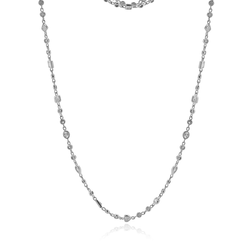 18 Karat White Gold Multi Shaped Diamonds By The Yard Necklace