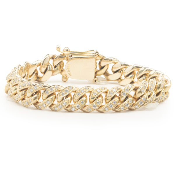 14 Karat Yellow Gold Diamond Cuban Link Bracelet