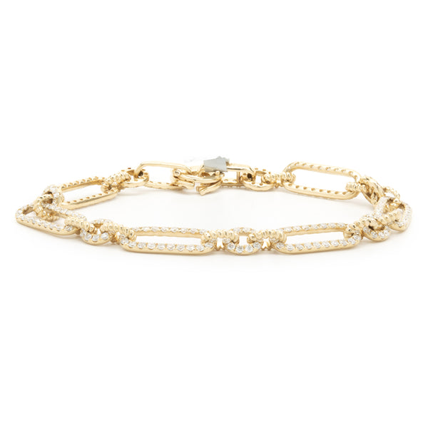 14 Karat Yellow Gold Diamond Oval Link Bracelet