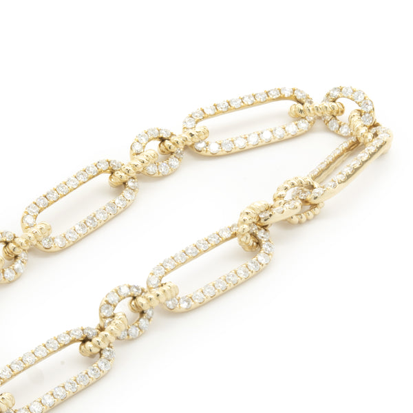 14 Karat Yellow Gold Diamond Oval Link Bracelet