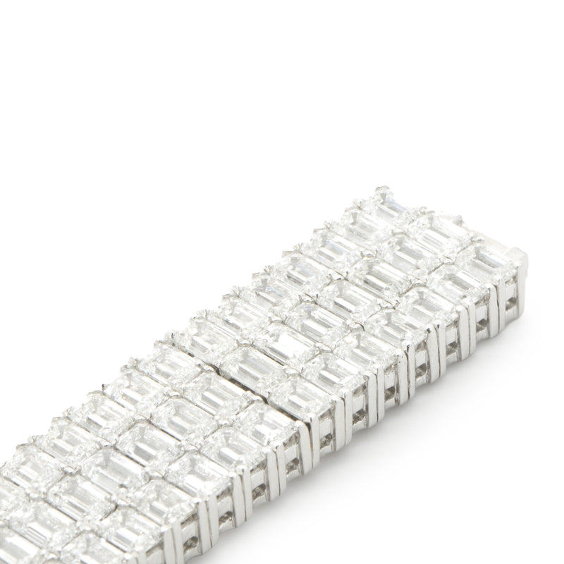 18 Karat White Gold Three Row Emerald Cut Diamond Bracelet