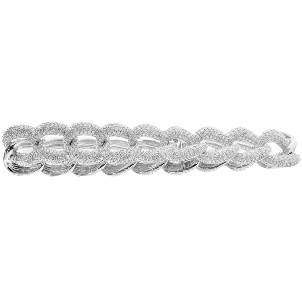 18 Karat White Gold Pave Diamond Cuban Link Bracelet