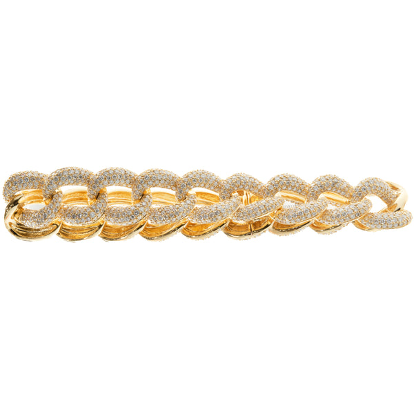 18 Karat Yellow Gold Pave Diamond Cuban Link Bracelet