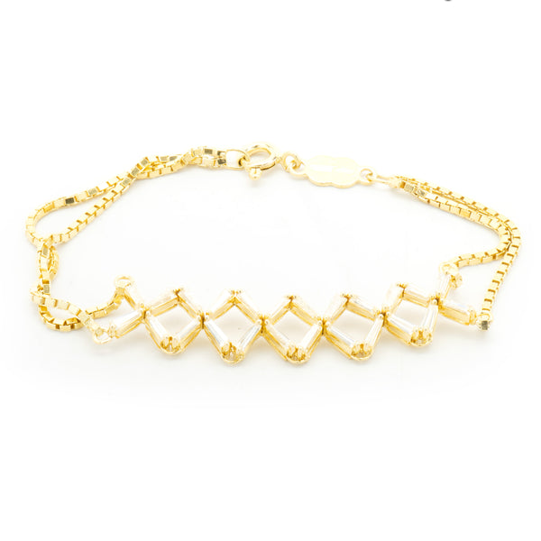 14k Yellow Gold Tapered Baguette Diamond X Link Bracelet