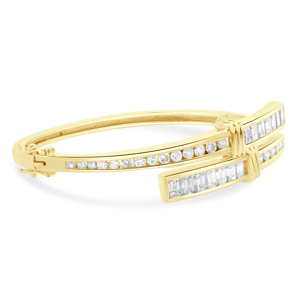 14 Karat Yellow Gold Channel Set Diamond Bypass Bangle Bracelet