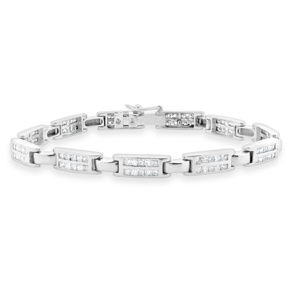 18 Karat White Gold Channel Set Princess Cut Diamond Inline Bracelet