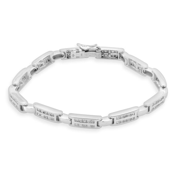 18 Karat White Gold Channel Set Princess Cut Diamond Inline Bracelet