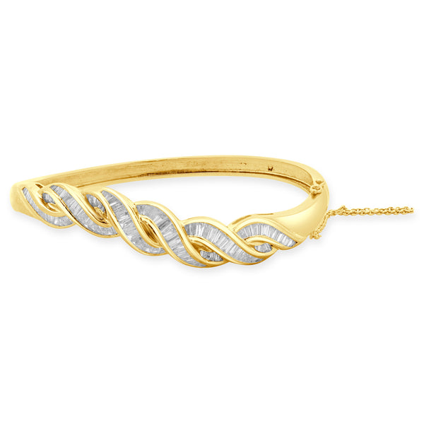 18 Karat Yellow Gold Channel Set Baguette Cut Diamond Braided Bangle Bracelet