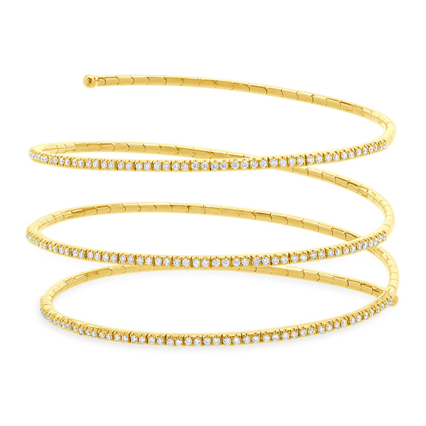 14 Karat Yellow Gold Triple Wrap Diamond Bracelet