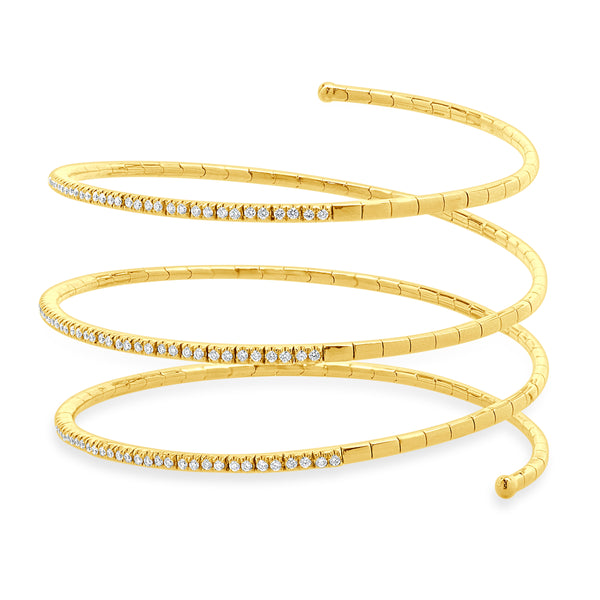 14 Karat Yellow Gold Triple Wrap Diamond Bracelet