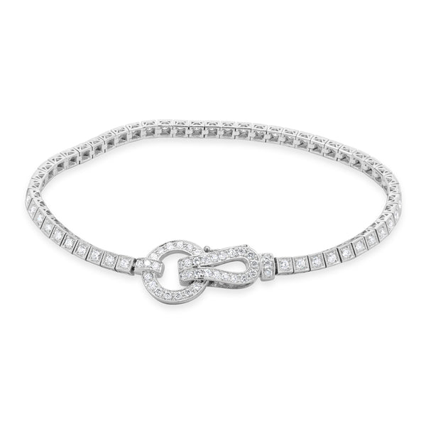 18 Karat White Gold Diamond Inline Bracelet with Buckle Clasp