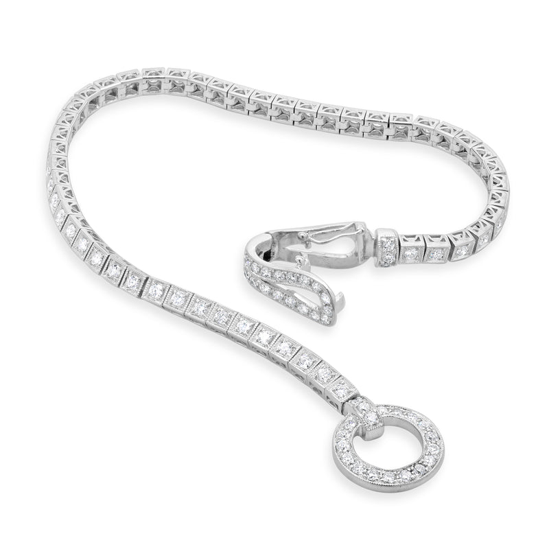 18 Karat White Gold Diamond Inline Bracelet with Buckle Clasp