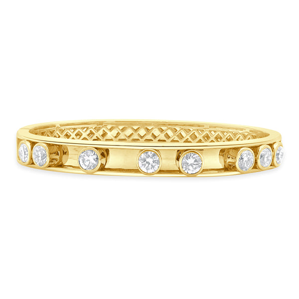 18 Karat Yellow Gold Bezel Set Diamond Slide Bangle Bracelet