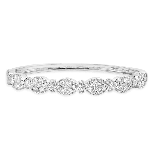 18 Karat White Gold Pave Diamond Multi Shape Diamond Bangle Bracelet