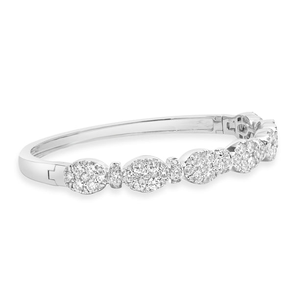 18 Karat White Gold Pave Diamond Multi Shape Diamond Bangle Bracelet