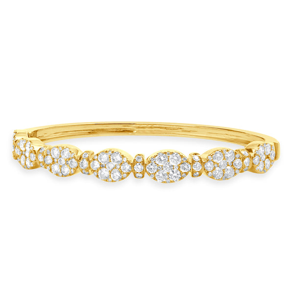 18 Karat Yellow Gold Pave Diamond Multi Shape Diamond Bangle Bracelet