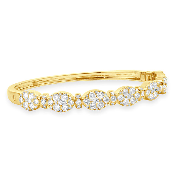 18 Karat Yellow Gold Pave Diamond Multi Shape Diamond Bangle Bracelet