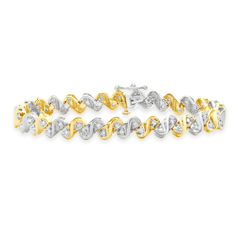 10 Karat Yellow & White Gold S Link Diamond Inline Tennis Bracelet