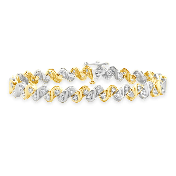 10 Karat Yellow & White Gold S Link Diamond Inline Tennis Bracelet