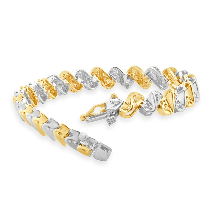 10 Karat Yellow & White Gold S Link Diamond Inline Tennis Bracelet