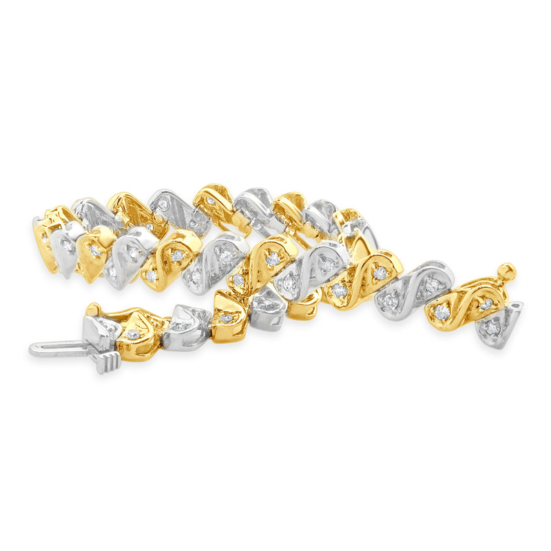 10 Karat Yellow & White Gold S Link Diamond Inline Tennis Bracelet