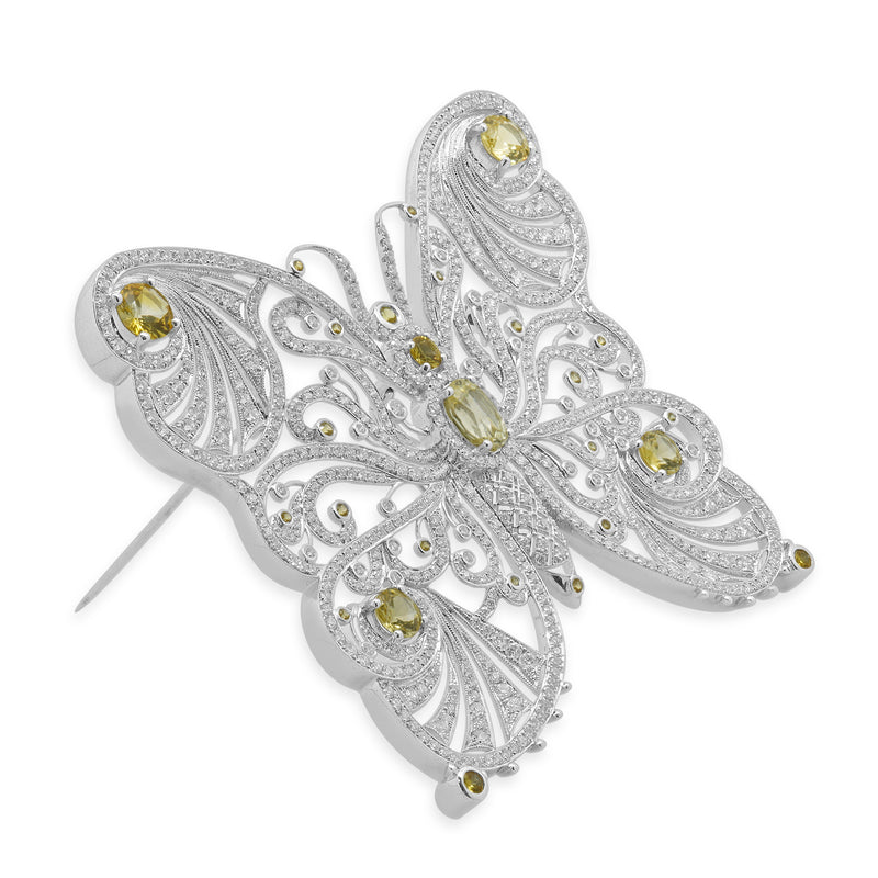 18 Karat White Gold Yellow Sapphire and Diamond Butterfly Pin