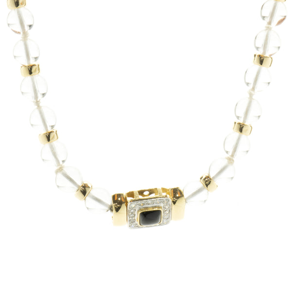 Mings 14 Karat Yellow Gold Diamond and Onyx Necklace