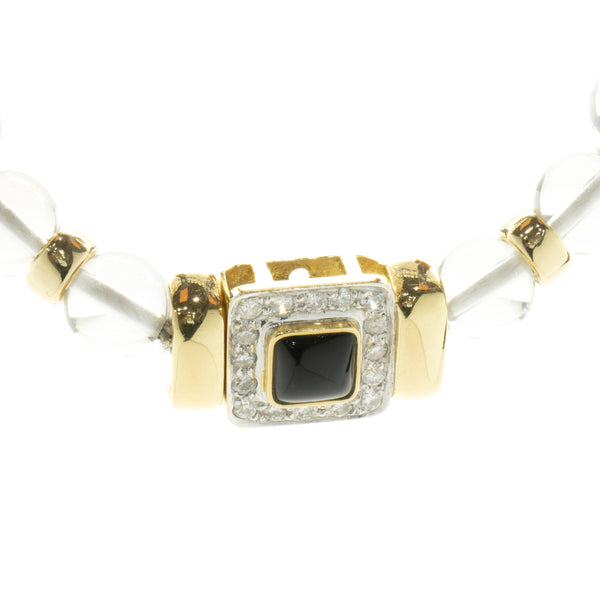 Mings 14 Karat Yellow Gold Diamond and Onyx Necklace