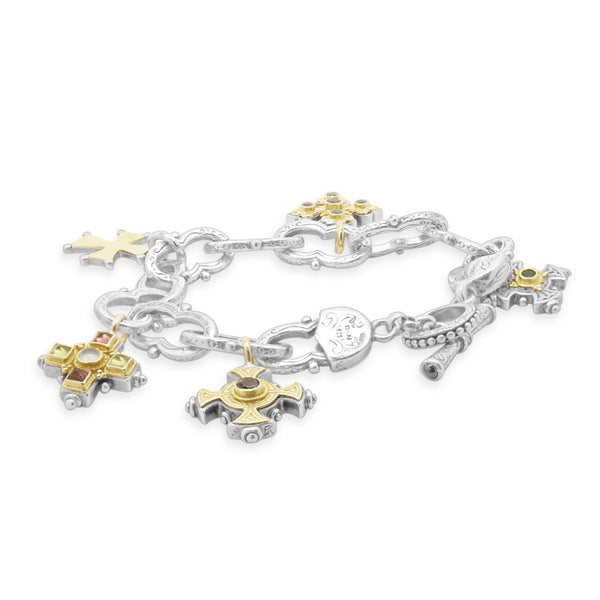 Konstantino Sterling Silver and 18 Karat Yellow Gold Five Maltese Cross Bracelet