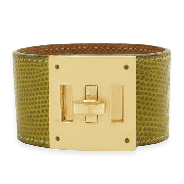 Hermes Kelly Dog Yellow Leather with Gold Plated Buckle Bracelet