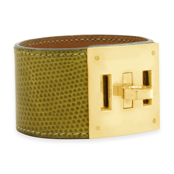 Hermes Kelly Dog Yellow Leather with Gold Plated Buckle Bracelet