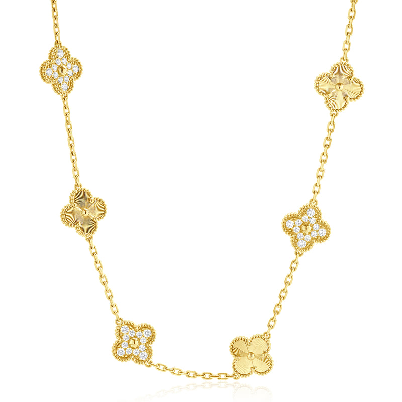 Van Cleef & Arpels 18 Karat Yellow Gold Diamond and Guilloche 20 Motif Necklace