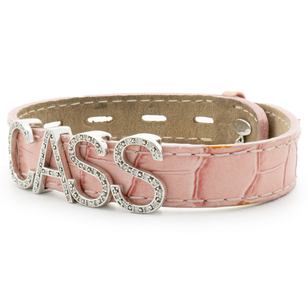 Effy 14 Karat White Gold Diamond Charm Bracelet “CASS” on Pink Leather