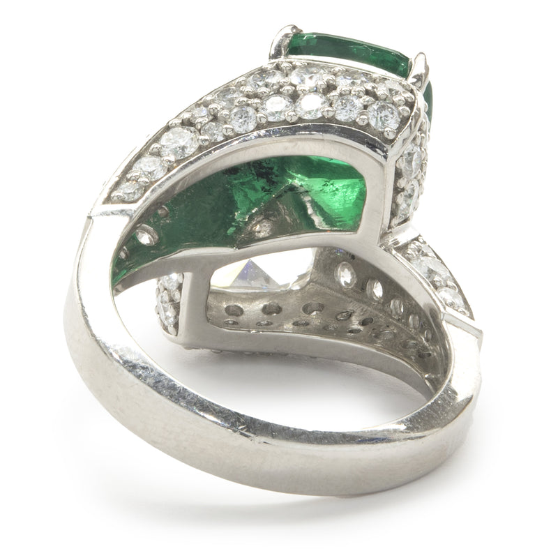 Platinum Emerald and Diamond Pave Bypass Ring