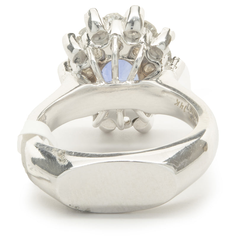 14 Karat White Gold Sapphire and Rose Cut Diamond Ring