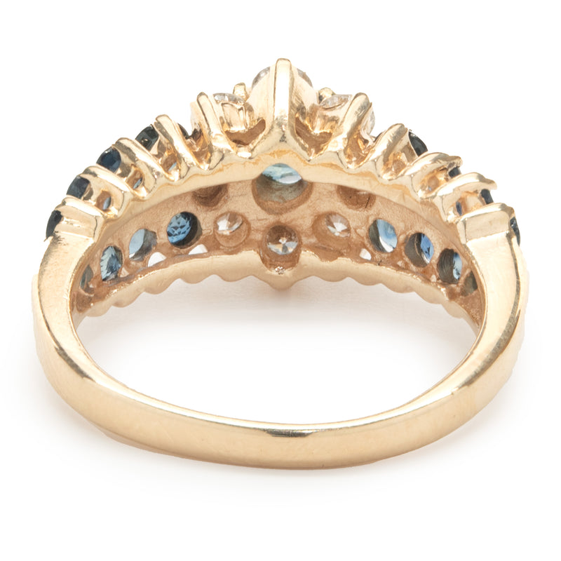14 Karat Yellow Gold Sapphire and Diamond Flower Ring