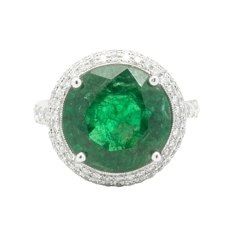 18 Karat White Gold Emerald and Diamond Cocktail Ring