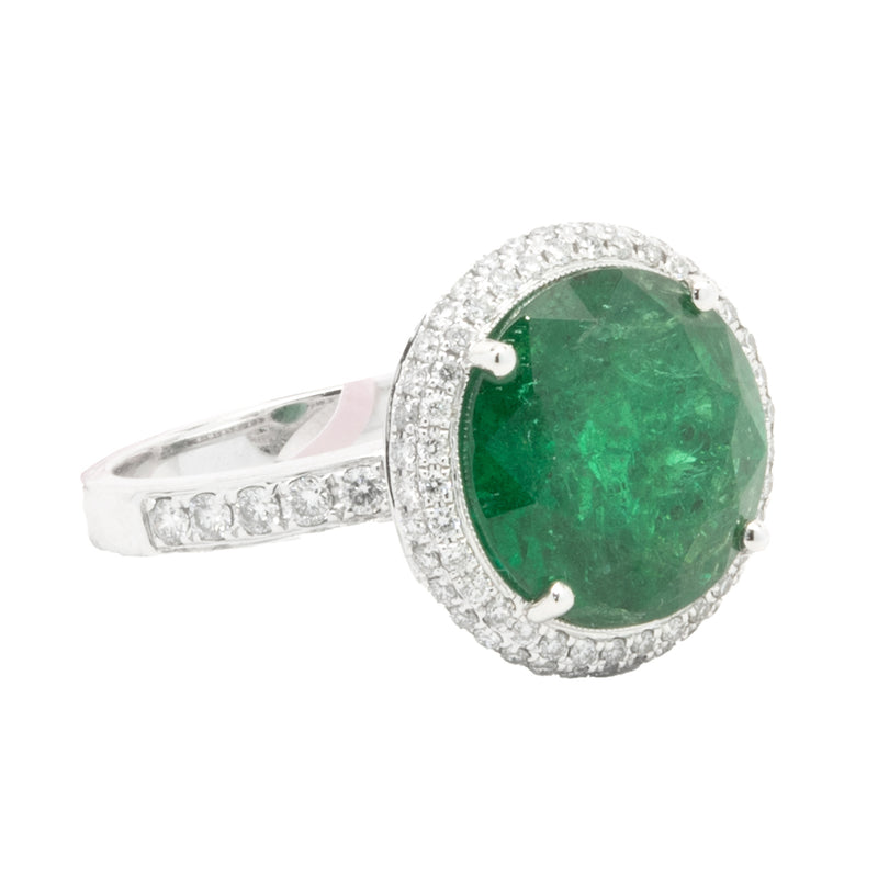 18 Karat White Gold Emerald and Diamond Cocktail Ring